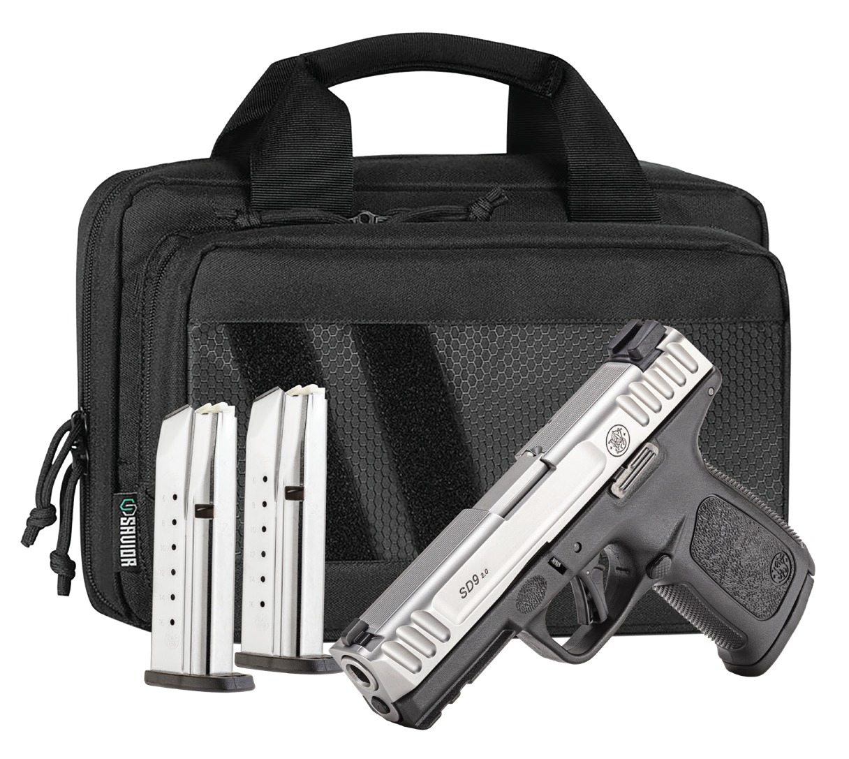 SMITH & WESSON SD9 2.0 BUNDLE 9MM PSTL NTS 2 TONE 4" SAVIOR BAG, 3-16RD